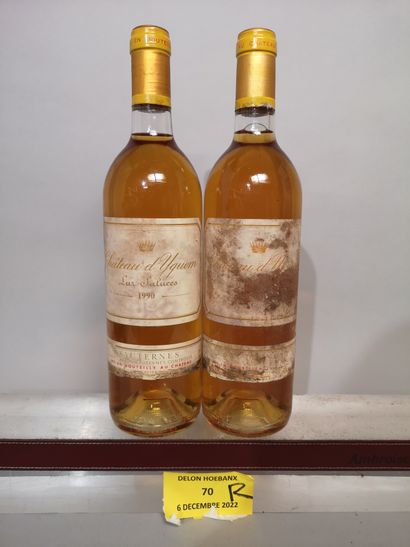 null 2 bouteilles Château d'YQUEM - 1er Gc supérieur Sauternes 1990 Étiquettes tachées...