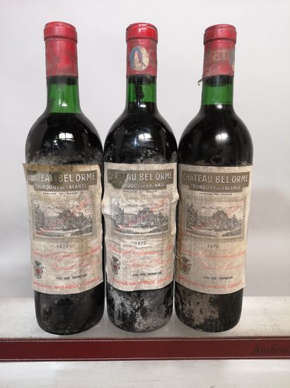 null 3 bouteilles Château BEL ORME - Haut Médoc 1970 Étiquettes tachées et abîmées....
