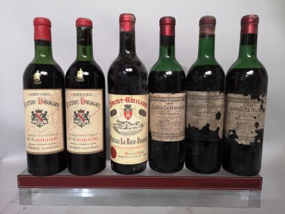 null 6 bouteilles SAINT EMILION DIVERS A VENDRE EN L'ETAT Ch. La DOMINIQUE 1959,...