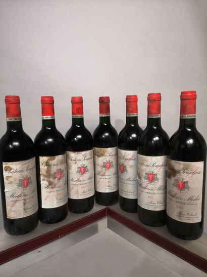 null 7 bouteilles Château POUJEAUX - Moulis 1985 Étiquettes légèrement tachées et...