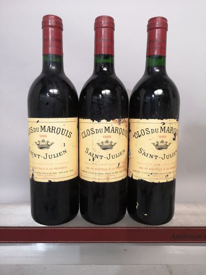 null 3 bouteilles CLOS DU MARQUIS - Saint Julien 1989 Étiquettes tachées et abîm...