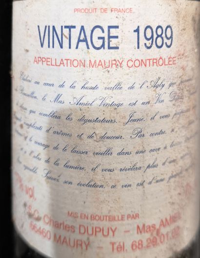 null 6 bouteilles MAURY Vin doux naturel - MAS AMIEL 1989 Étiquettes tachées et ...