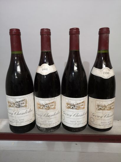 null 4 bouteilles GEVREY CHAMBERTIN 1998 - Gérard QUIVY Étiquettes tachées. 2 présumées...