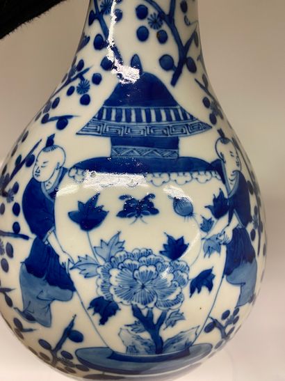 null CHINE
Vase à long col en porcelaine décoré en bleu sous couverte d'enfants et...