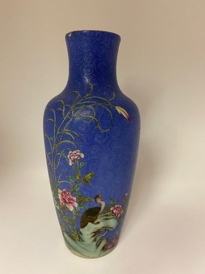 null CHINE
Vase en porcelaine décoré d'émaux de la Famille Rose, fleurs et oiseaux...