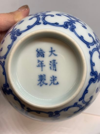 null CHINE
Bol en porcelaine à décor en bleu sous-couverte de motifs de rinceaux...