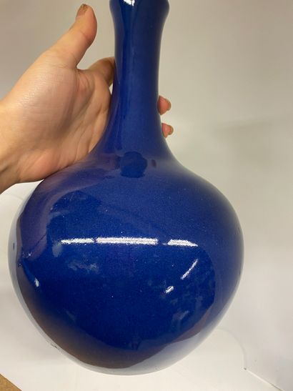 null CHINE
Vase à long col à fond monochrome bleu de cobalt et intérieur blanc. 
H....