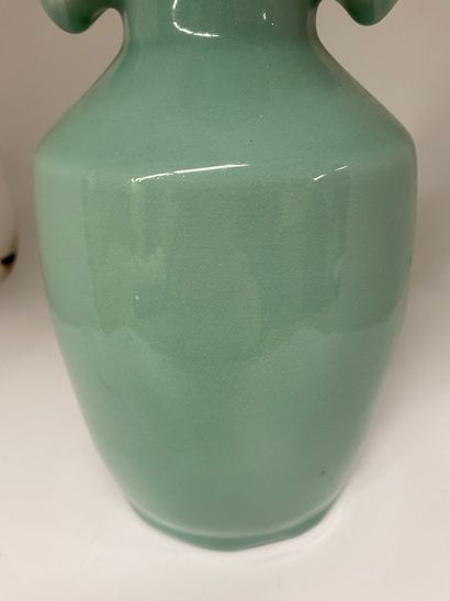 null CHINE
Vase en porcelaine à couverte monochrome céladon , les deux anses figurant...