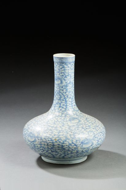 null CHINE
Vase gourde en porcelaine à long col décoré en bleu sous couverte de motifs...