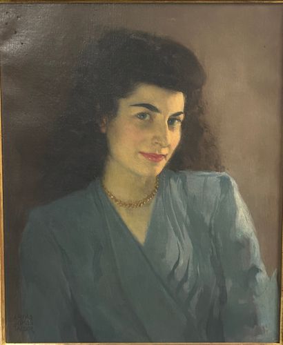 null Arpad SOMOS DE TALBOR (né en 1891)
Portrait de femme en habit bleu
Huile sur...