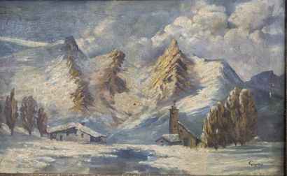 null GINART (XXe siècle)
Paysage de montagne 
Huile sur toile, signée en bas à droite.
45...