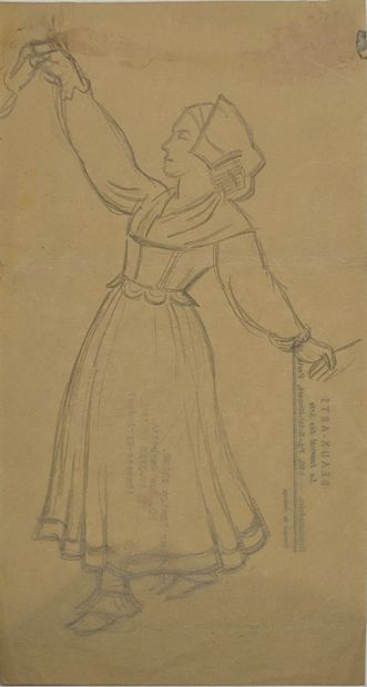 null Attribué à Ramiruo ARRUE (1892 - 1971)
Femme dansant 
Étude au crayon réalisée...