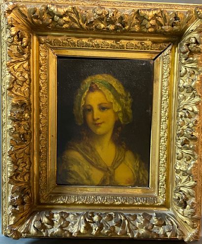 null École FRANÇAISE vers 1830
Portrait de femme au bonnet
Panneau.
35 x 26,5 cm...