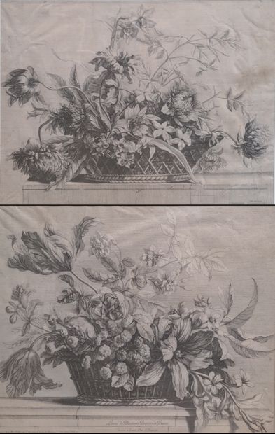 null DEUX GRAVURES figurant des corbeilles fleuries. Composition de Jean-Baptiste...