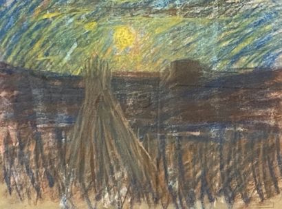 null Henri BOUVET (1859-1945)
Coucher de soleil sur les meules
Pastel.
Timbré en...