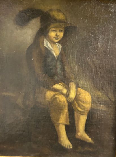 null École ITALIENNE du XVIIIe siècle
Jeune garçon assis au chapeau à plume
Toile.
62...
