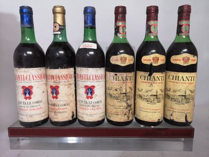 null 6 bottles ITALY CHIANTI 1980 and CHIANTI CLASSICO 1969 - LE CORTI and MONTEGUFONI...