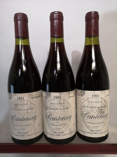 null 3 bouteilles SANTENAY - Marc COLIN 1991 Etiquettes légèrement tachées. Capsule...