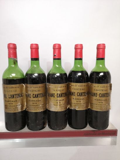 null 5 bouteilles Château BRANE CANTENAC - 2ème Gcc Margaux 1978 Etiquettes tachées...