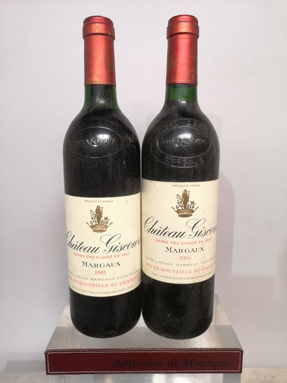 null 2 bouteilles Château GISCOURS - 3ème Gcc Margaux 1994 et 1995 Etiquettes légérement...