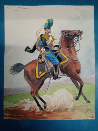 null Hussards
Paul-Kauffer (1870-1941).
Troupes coloniales.
Ensemble 17 dessins et...