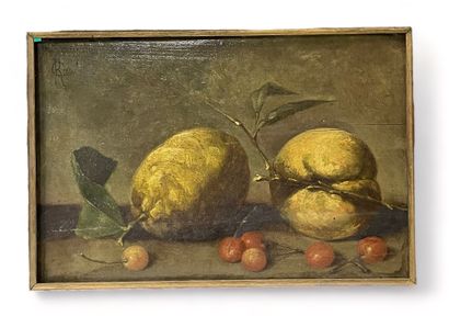 null School of the XIXth century
Still life with pears
Oil on panel signed upper...