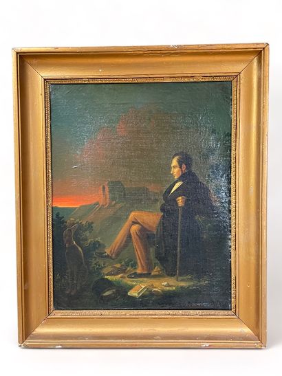null Etienne Charles POINTURIER (1809-1853)
Seated man and his dog in a landscape...