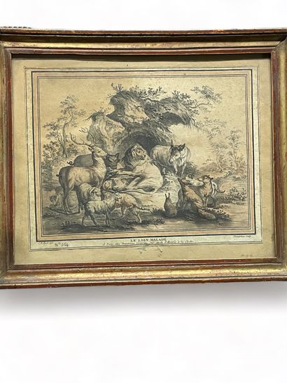 null After Jean - Baptiste HUET
The sick lion.
The shepherd wolf.
Pair of engravings.
Size...