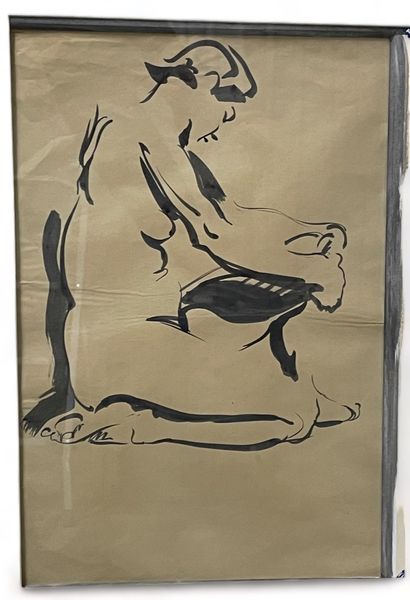 null MODERN school 
Female nude
Wash drawing.
Size (as seen): 39.5 x 26.5 cm.