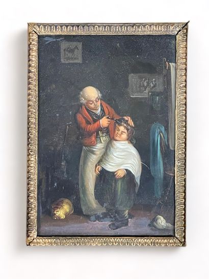 null -Late 19th century Dutch school 
The hairdresser 
Oil on copper.
Size: 15 x...