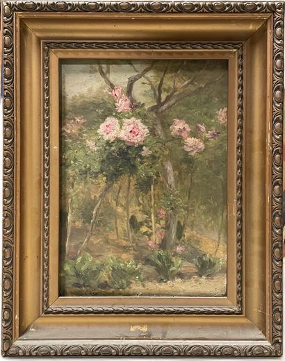 null 19th century French school
Rose bush climbing on the edge of a wood
Oil on canvas...