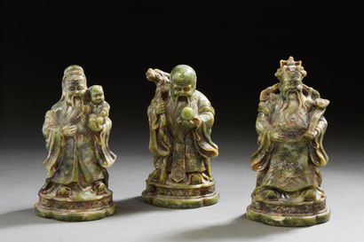 null China, circa 1960 
Three Tao stars in resin cast in imitation of jade. 
H. 15...