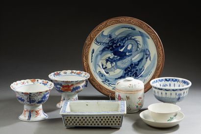 null Chine, fin XIXe-début XXe siècle
Lot de huit porcelaines, comprenant une paire...