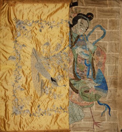 null Chine et Chine du Sud, XIXe siècle
Ensemble de deux tentures en soie et lin...