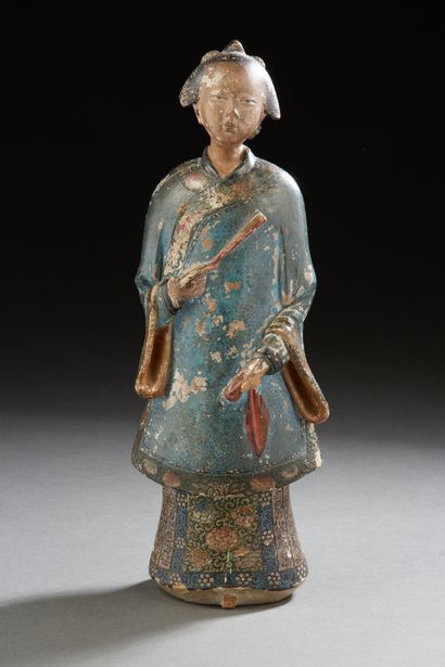 null Chine, vers 1900
Sujet en céramique polychrome, représentant une jeune femme.
Usures
H....