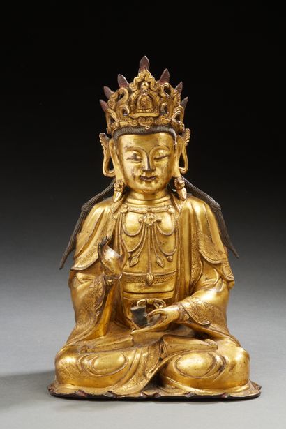 null Chine, période Ming, XVIe-XVIIe siècle 
Sujet en bronze doré représentant le...