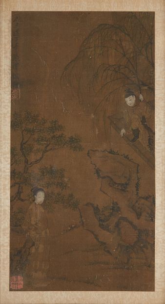 null CHINA Qing period, 
Two inks and colors on silk telling the story of "Xixiang...