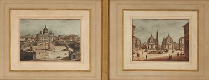 null Ecole FRANCAISE vers 1830
Vue du Vatican
Vue de la piazza del Popolo
Deux dessins,...