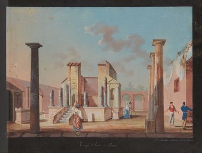null Maurice MOUTON
(1769 - 1850)
Temple d’Isis à Pompéi
Gouache
Dim. : 31 x 49,5...