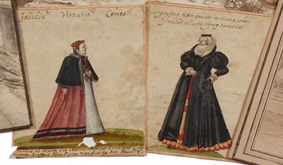 null Attribué à Wenceslas HOLLAR
(1607- 1677)
Deux femmes en costumes : Inuidia Virtuti...