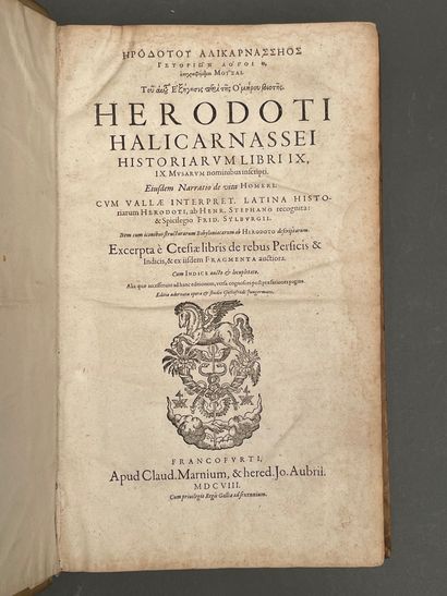  HERODOTE. ESTIENNE, Henri, II. Herodoti halicarnassei historiarum libri IX, IX musarum... Gazette Drouot
