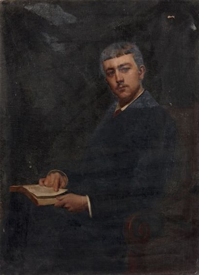 École FRANÇAISE vers 1880 
Portrait d'homme tenant un livre
Toile d'origine. Signé...