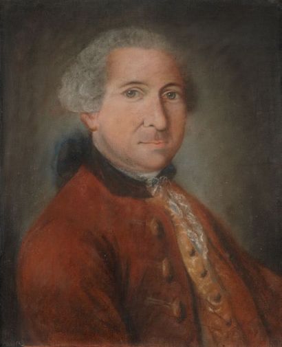 Ecole Française vers 1770 
Portrait d'homme en redingote rouge
Pastel 53,5 x 43 ...