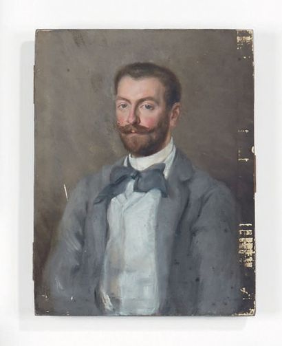 Ecole FRANÇAISE vers 1860 
Portrait d'homme à l'habit gris.
Miniature rectangulaire...