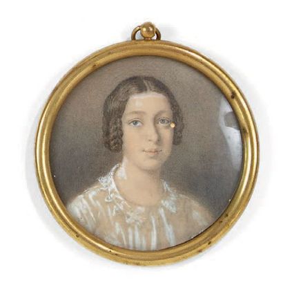 Ecole française vers 1850 
Portrait d'une jeune fille en buste et corsage de voile...
