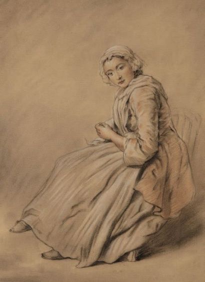 ECOLE FRANCAISE DU XIXème siècle 
Dessin aux deux crayons figurant une jeune femme...