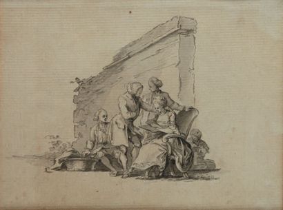 Samuel Hieronymus GRIMM (1733-1794) 
Dessin représentant une scène galante devant...