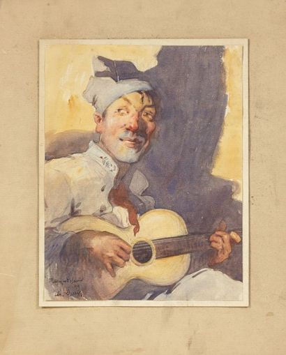 Charley GARRY (1891-1973) Aquarelle figurant un jeune homme jouant de la guitare
Signée...