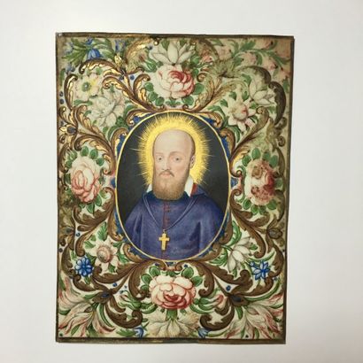 null St. François de Salle
Médaillon représentant le Saint peint à la gouache sur...