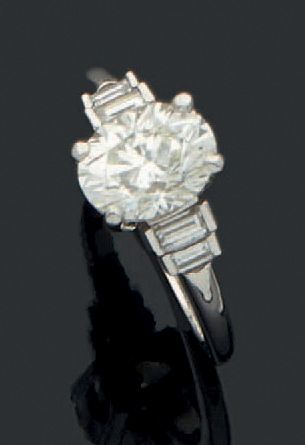 null Bague en or blanc (18k) ornée d'un diamant ovale pesant 2,01 carats (certificat...